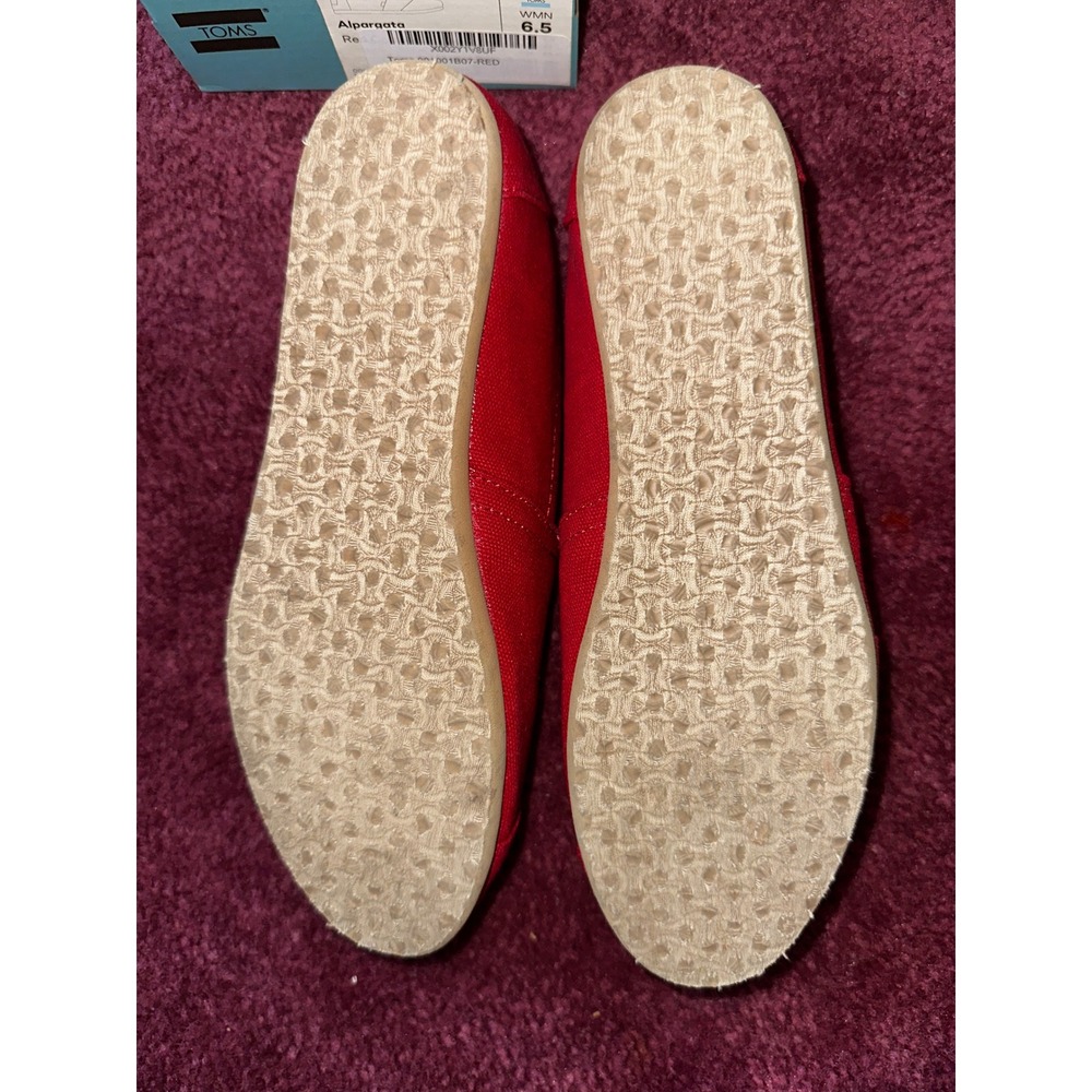 Toms Alpargata Red Canvas Slip On Shoes Mens 5 Womens 6.5 001001B07-RED - Picture 2 of 3